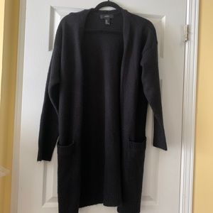 F21 black fuzzy long cardigan